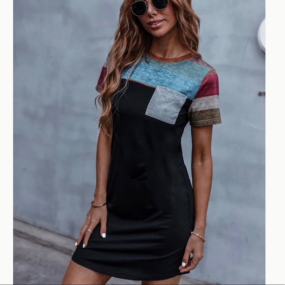 Woman’s Color Block Fitted Summer/Fall Tee Dress - Picture 5 of 5